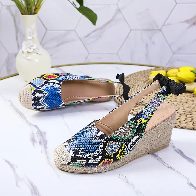 

Summer Platform Sandals Wedges Shoes Woman Espadrilles for Women Slip on Closed Toe Ladies Serpentine Straw Bottom Shoes