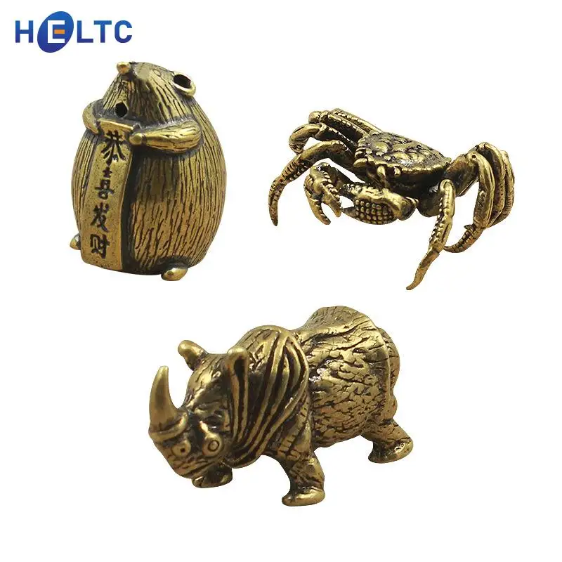 

Brass Mouse Crab Rhino Desk Ornament Figurines Ornament Pure Copper Animal Tigers Model Statue Miniature Desk Vintage Home Decor