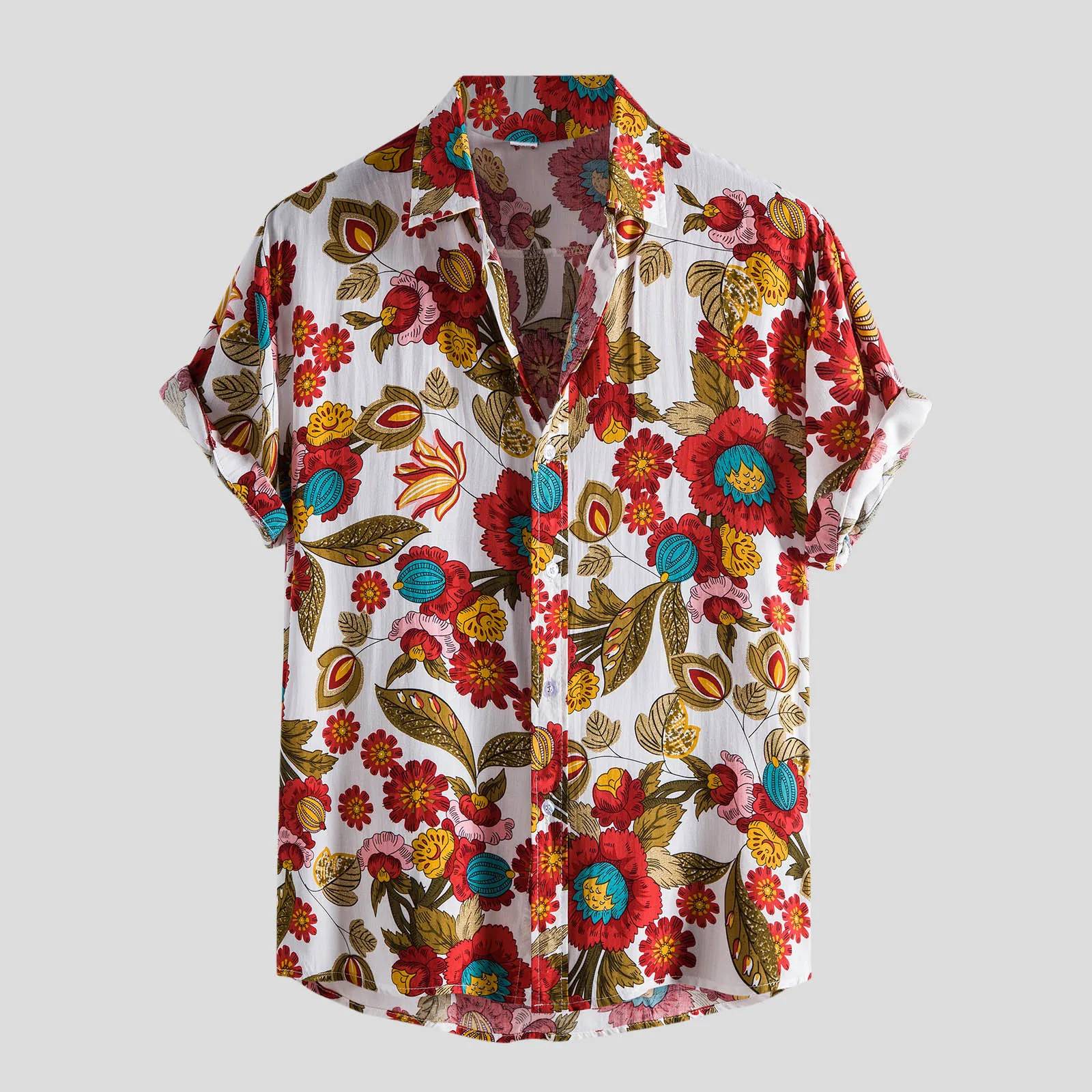 

Men's Sleeve Shirt Turn-Down Casual Hawaiian Shirt Floral Collar Short Button Men Shirts Men's Medium Shirts