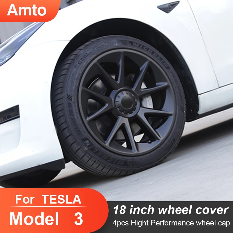 

4Pcs 18-Inch Car Replacement Wheel Cap Performance Hubcap Automobile Full Rim Cover Accessories For Tesla Model 3 Hub Cap