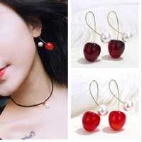 cute red cherry earrings for women fashion fruit dangle earrings bohemian pearl earrings for women drops earrings christmas gift