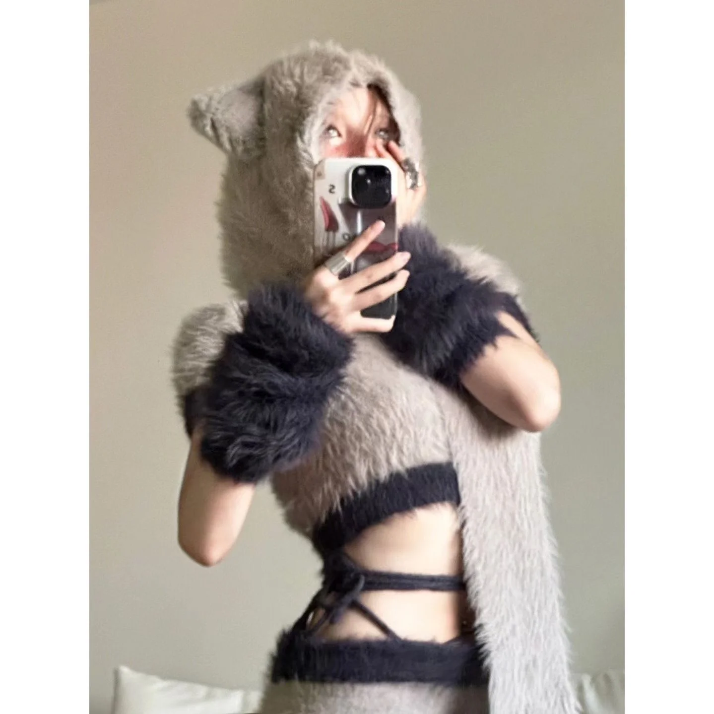 Женский трикотажный комплект из двух предметов серая модная юбка с капюшоном и