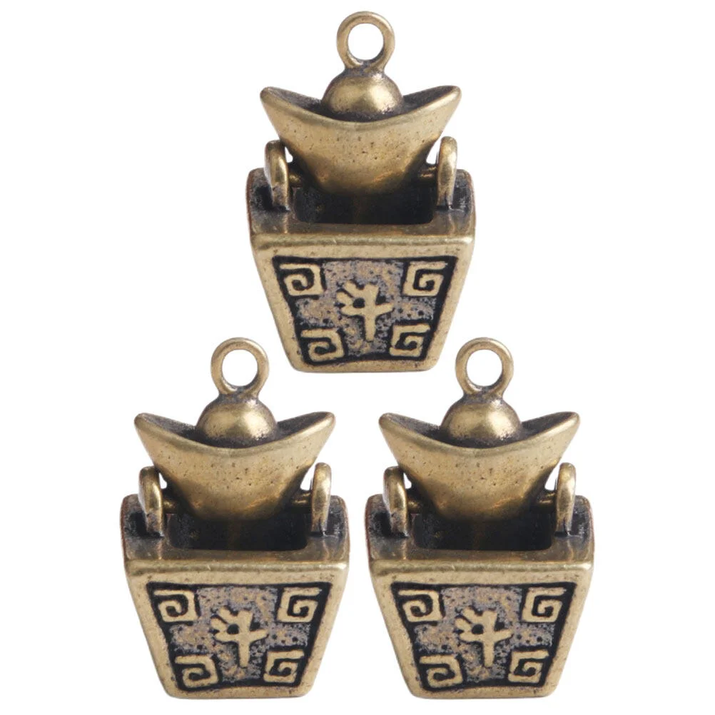 

3 Pcs Statue Bead Keychain Office Ingot Decor Vintage Charm Hanging Charms Pendant Brass Ornament Pendants Decoration