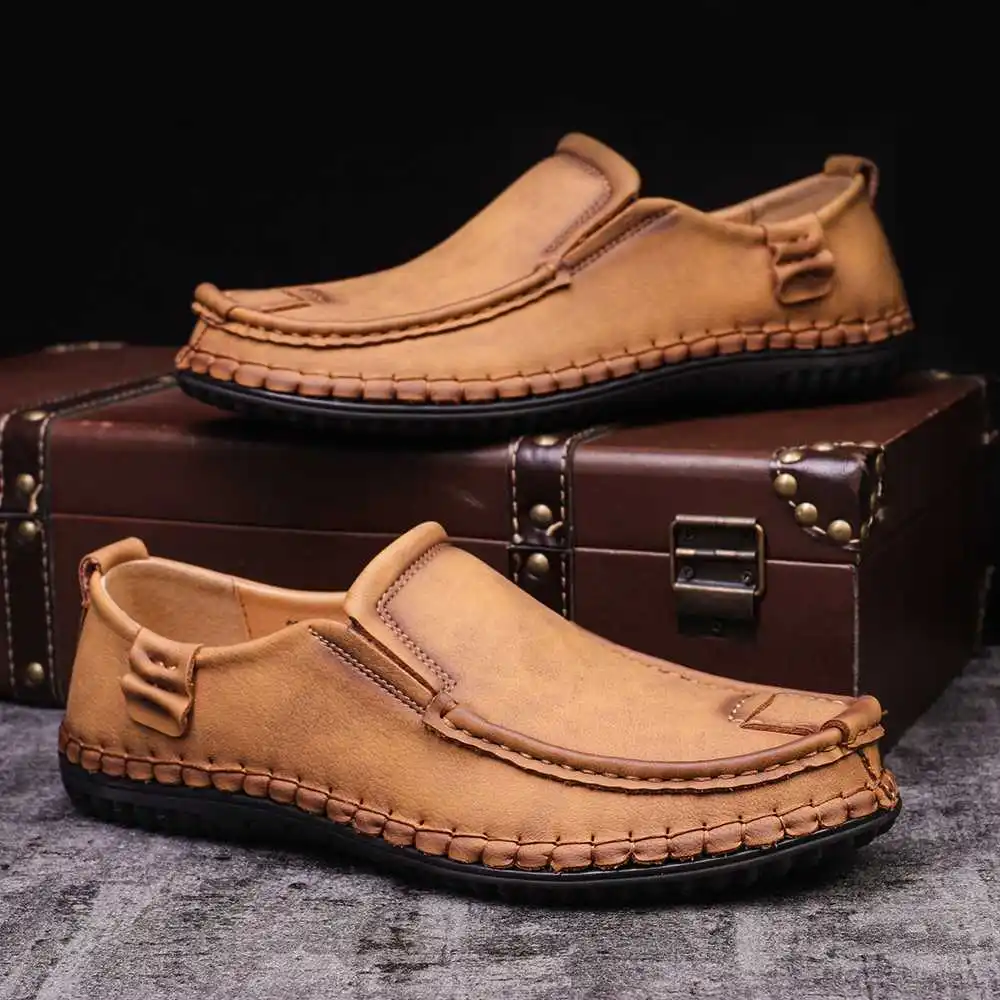 

Menico Men Microfiber 2022 Leather Hand Stitching Soft Non Slip Driving Loafers Comfortable Round Toe Formal Shoes Spring Summer