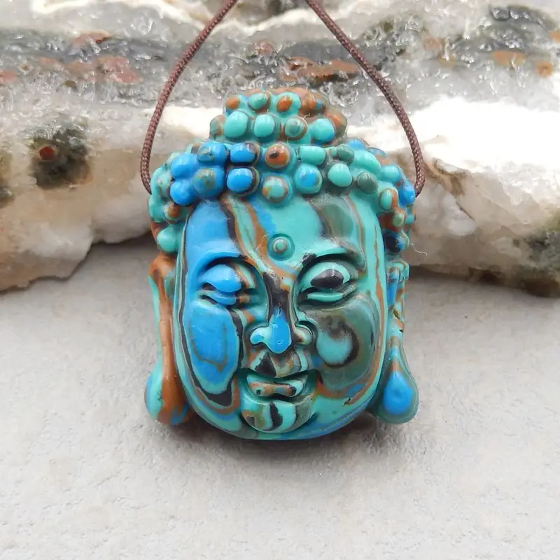

Handmade Stone Rainbow Jasper Carved Buddha Head Pendant Bead 31x24x12mm 11g Semiprecious Fashion Jewelry Necklace Accessories