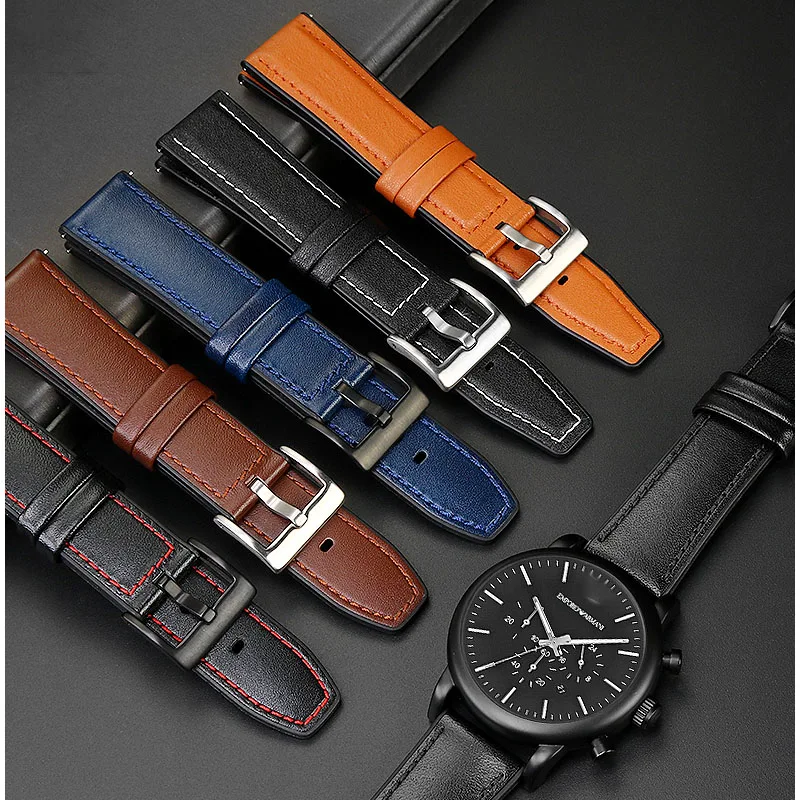

Leather +Silicone Watch Strap For A-rmani Black Warrior AR1970 AR1981 AR1828 AR60008 AR60028 Genuine Leather Watch Band Bracelet