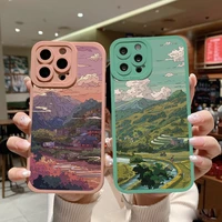 japanese anime hand painted house scenery phone case for iphone 13 12 11 pro max anime scene for iphone 7 8plus se x xr xs cover
