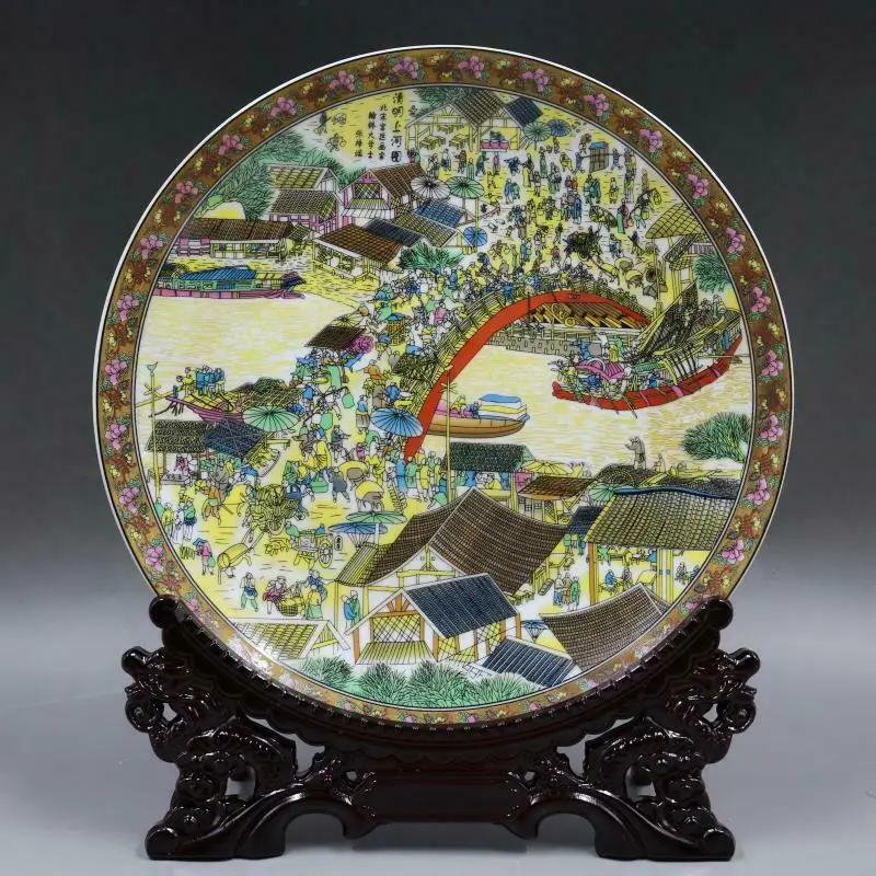 

Фарфоровая плитка с узором QingMingShangHeTu, 10,3 дюйма, китайская семья