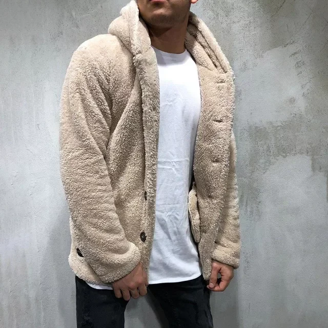 

2023New Men Buttons Coat Warm Winter Casual Loose Plush Hoodie Fluffy Fleece Fur Jacket Hoodies Coat Outerwear MT705