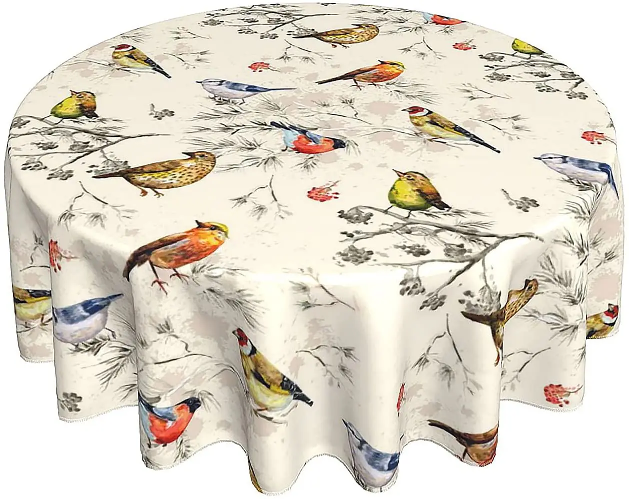 

sorfbliss Bird Tablecloth Summer 60 Inch Round Tablecloth with Birds Rustic with Wrinkle Resistant for Party Picnic Tabletop