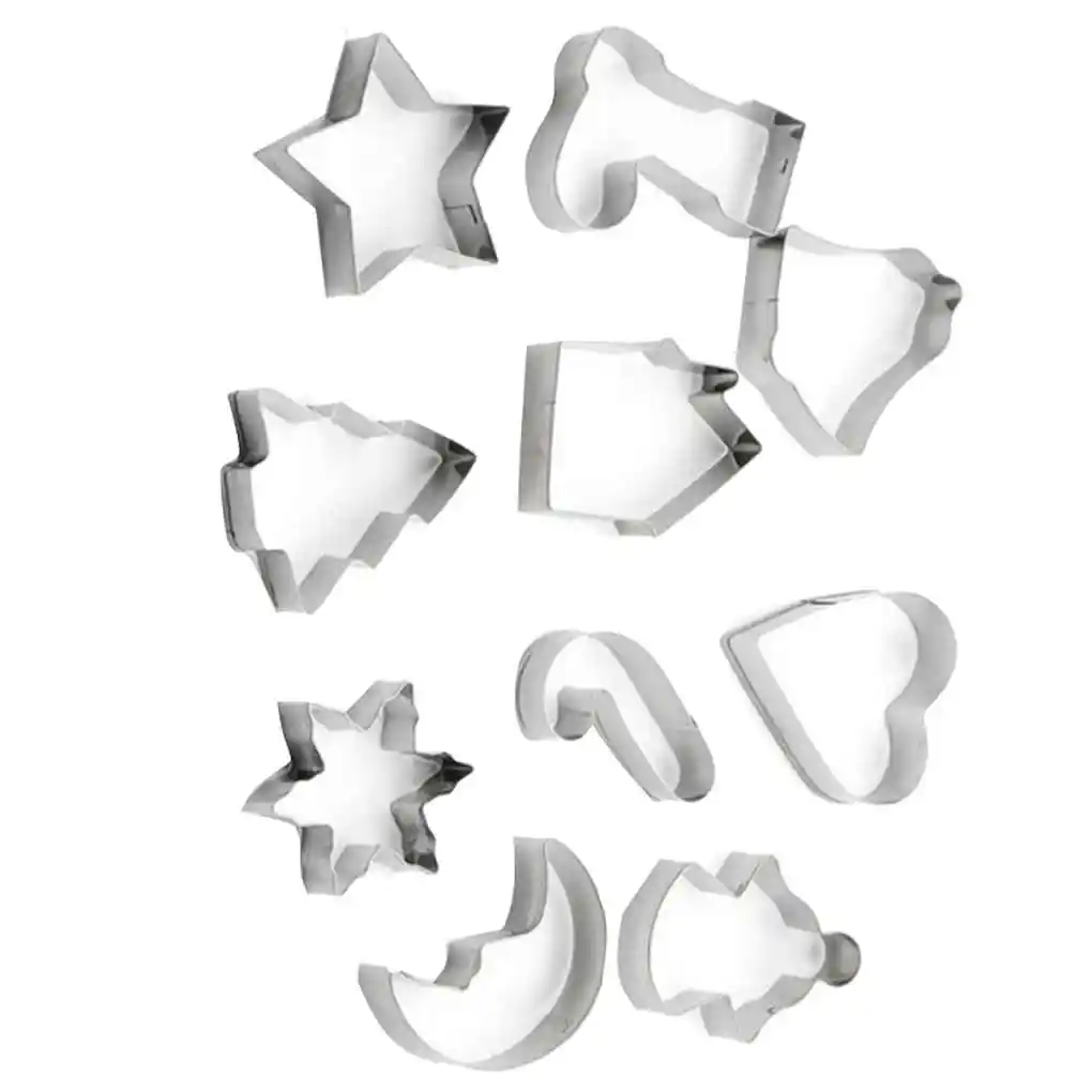 

10pcs/set Stainless Steel Christmas Cookie Cutters Xmas Tree Star House Bells Snowflake Baking Cake Biscuit Fondant Mold