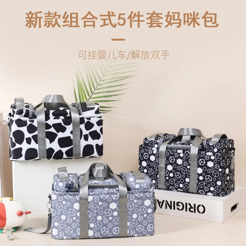 

Multi functional Mommy bag thermal insulation 5 Pcs set mother and baby bag bottle thermal insulation bag separated stroller bag