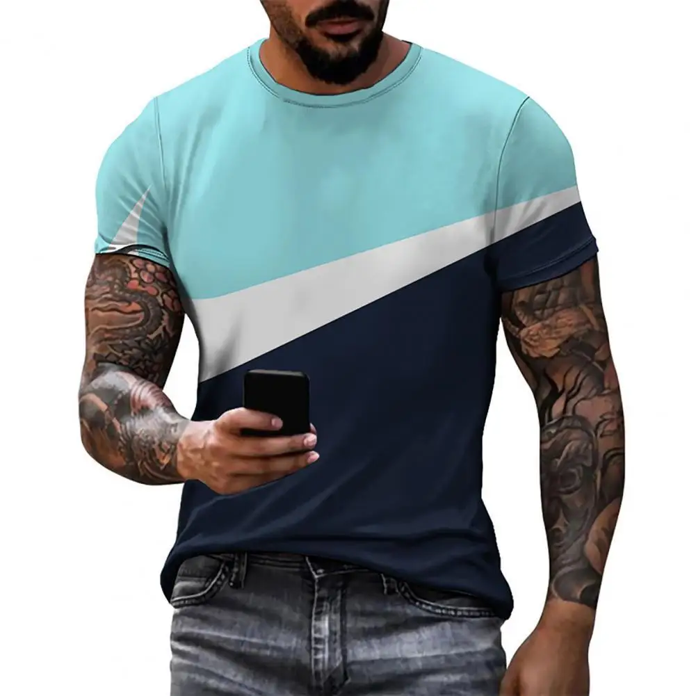 

Men Shirt Dazzling Summer New Sports Style Design Stitching Printed Short-sleeved Tops Simple Casual Breathable Men T-shirt