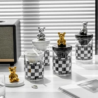 creative black and white lattice glass ashtray with cover gilded bear animal ashtray portable car ashtrays gift home decoration