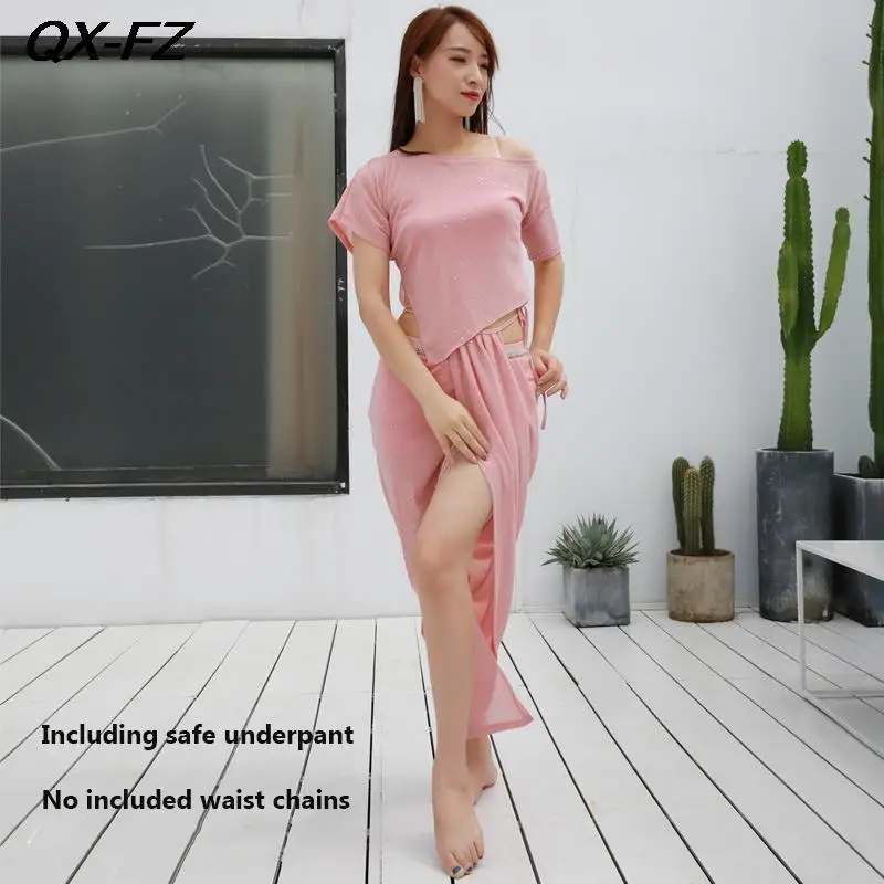 Элегантный женский танцевальный тренировочный костюм топ и юбка с разрезом для