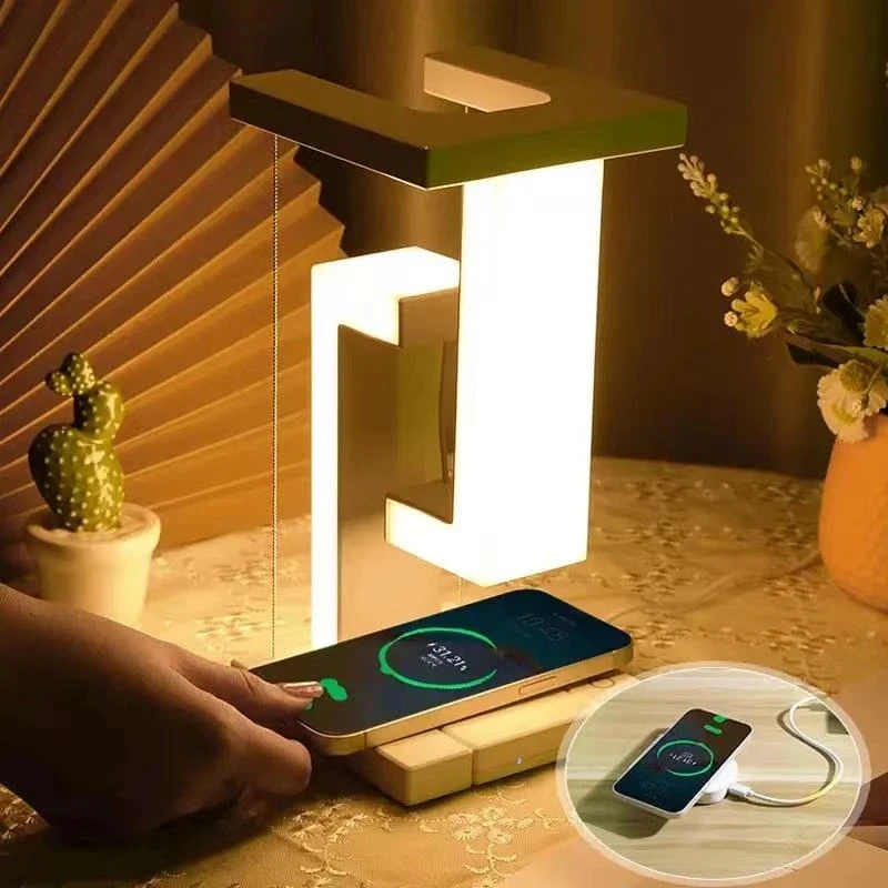 

LED Suspended Anti-gravity Night Light with 10W Wireless Charger Dimmable Desk Lamp for Bedroom Bedside Desktop Decoration Gifts