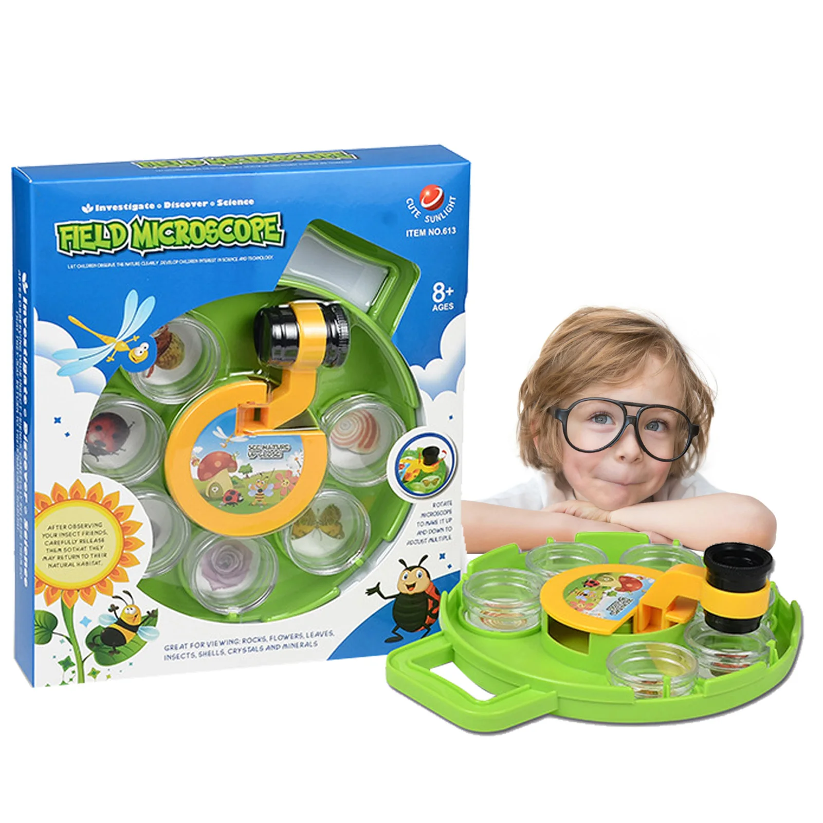 

Коробка для наблюдения за насекомыми с лупой, Детская научная игрушка для полевого микроскопа