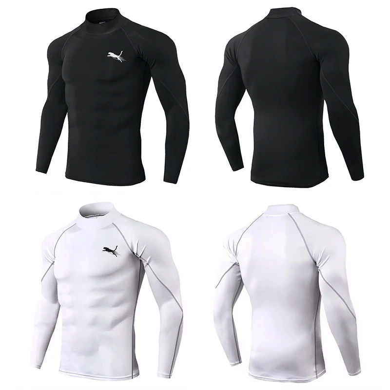 3-цветные мужские футболки с высоким воротом и длинными рукавами компрессионные