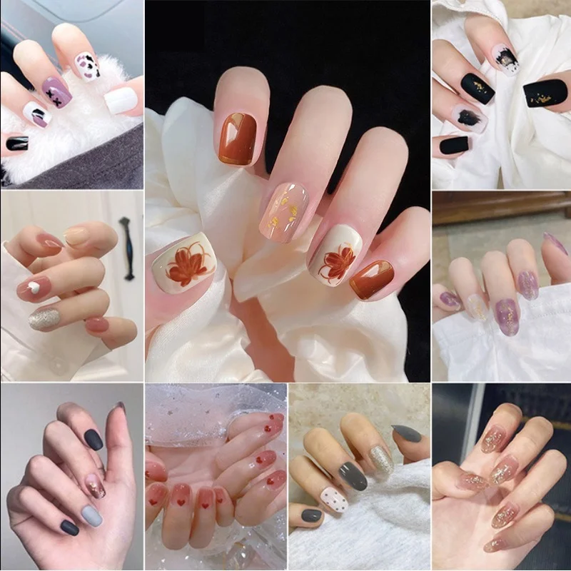 

New Short Square False Nail French Nail Art Full Cover Fake Nails Jelly Finger Nail Manicure Nail Fake Wear Nail Patch Removable