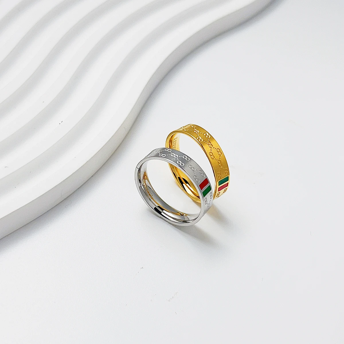 

ALTERA New Luxury Design Red Green Charm Ring for Men/Women Engagement Wedding Gift Fashion Brand 316L Stainless Steel Jewelry