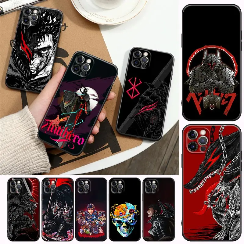 

Anime Berserk Guts Cartoon Comic Phone Case For Apple iPhone 14 13 12 11 Pro Max 8 7 SE XR XS Plus Black Cover Fundas Coque Capa