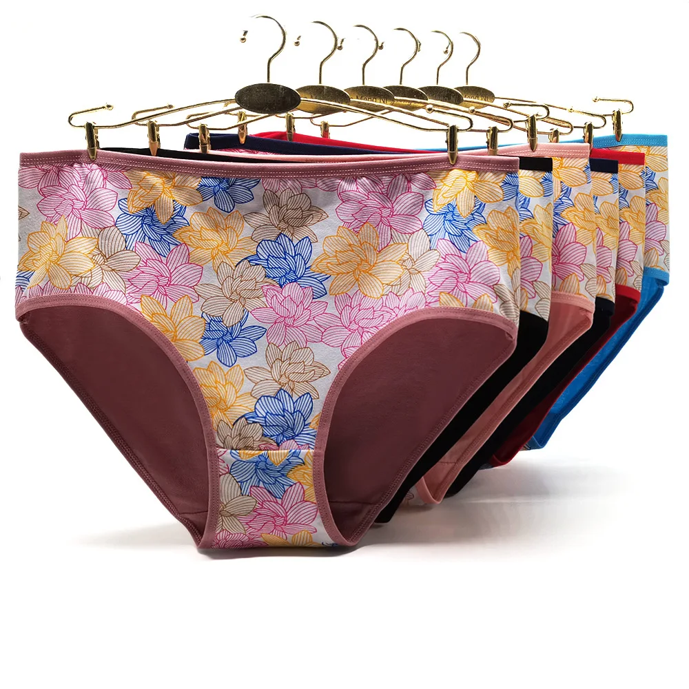 

6Pcs/Lot Sexy Floral Printed Cotton Panties Women's Big Size Briefs Ladies Plus Size Underpants Female Underwear Lingerie Panty