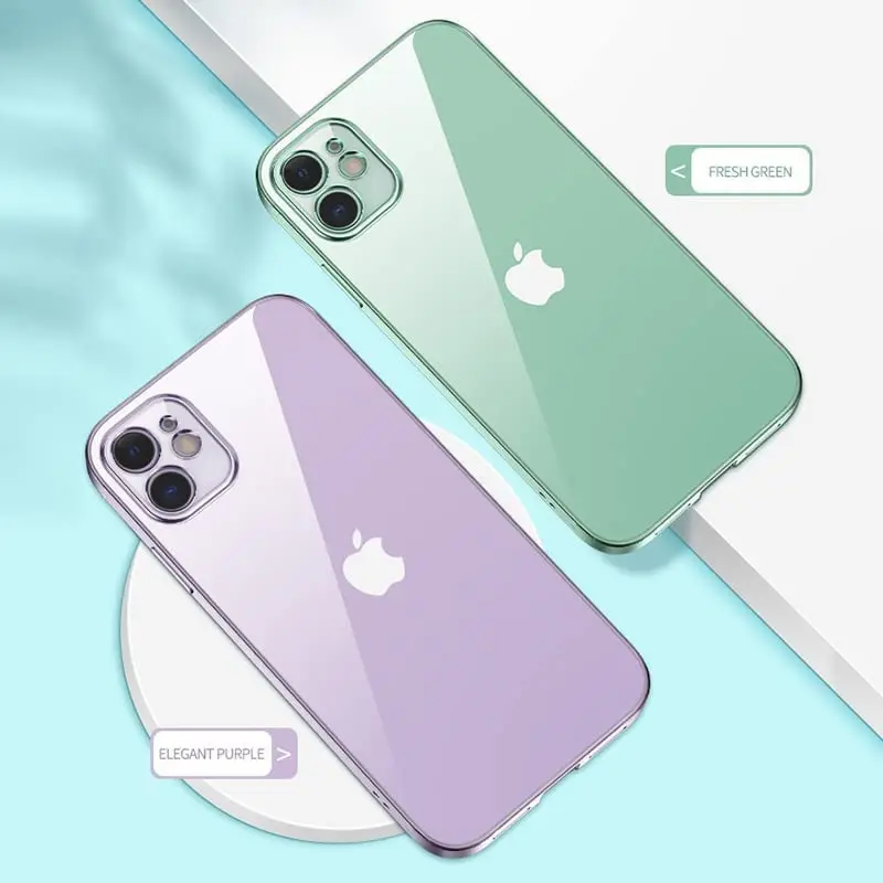 Shockproof Plating Square Frame Silicone Transparent Case on For iPhone 14 13 12 11 Pro Max Mini X XR SE 2020 Clear Back Cover