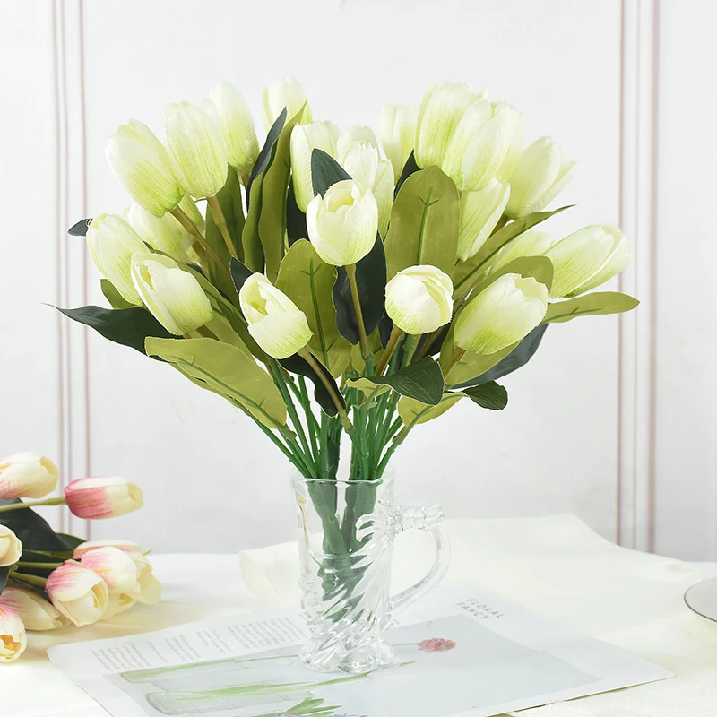 

9 Branches Silk Tulip Bouquet Artificial Tulips Flowers Wedding Party Decoration Home Room Garden DIY Fake Plants Decor Supplies