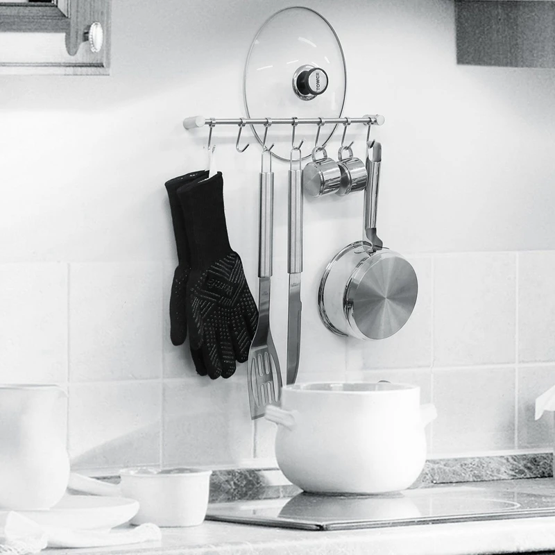 

3x кухонная направляющая, настенная вешалка для посуды, подвесная вешалка, крючки для кухонных инструментов, кастрюль, полотенец, 7 раздвижны...