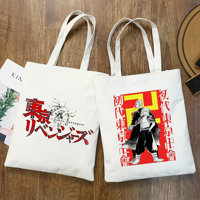 

Anime Shopper Bag Tokyo Revengers Print Harajuku Shopping Bags Handbags Eco Canvas Shoulder Bag Collapsible High Capacity Bag