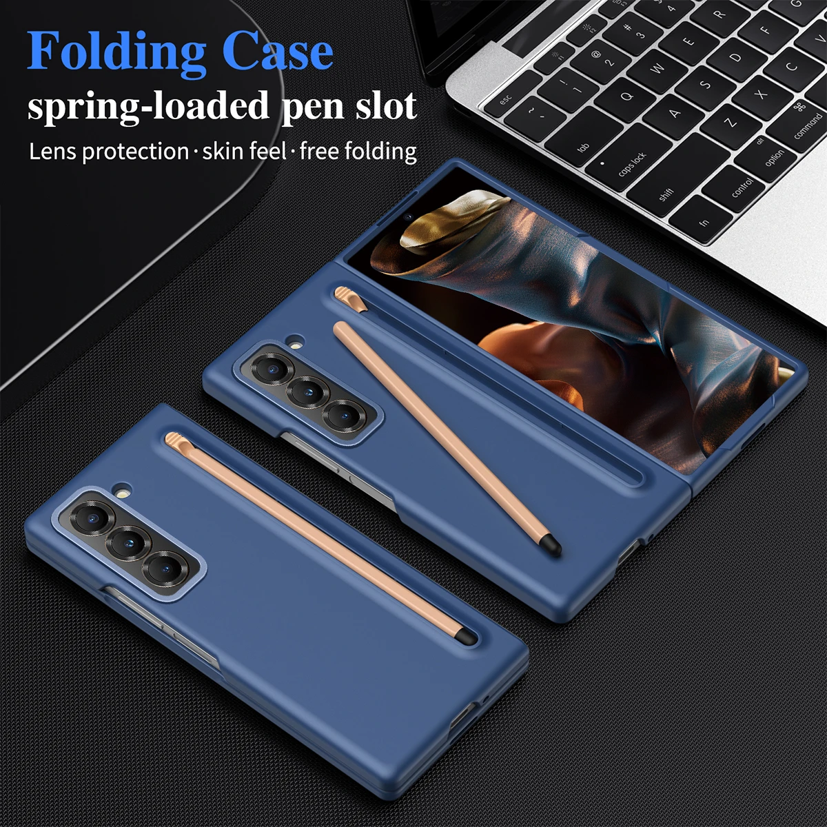 Фото Чехол для Samsung Galaxy Z Fold 7 6 5 4 3: Матовый, эластичный, приятный на ощупь, с опциональной ручкой и защитной пленкой, ударопрочный, жесткий корпус №4