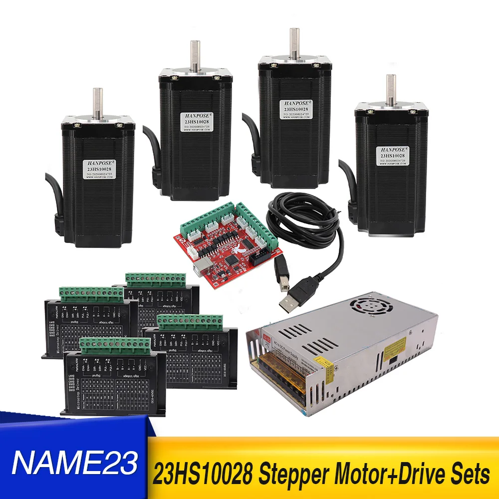 

23HS10028 Stepper motor body length 100mm + 4 PCS driver TB6600 + USB power controller wire