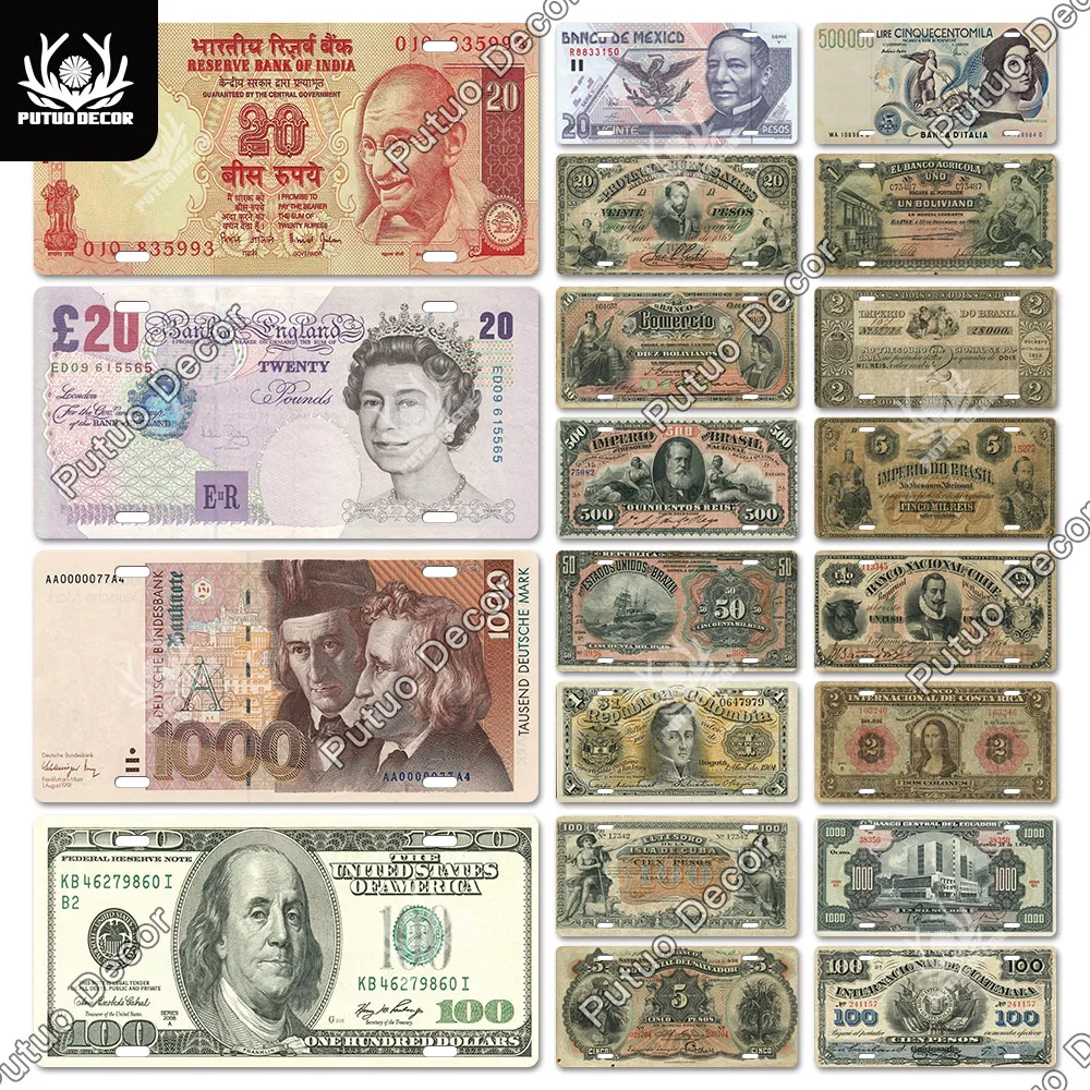 

Putuo Decor Money Licenses Plate Plaque Metal Vintage Tin Sign Wall Decor for Living Room Man Cave Club Garage Home