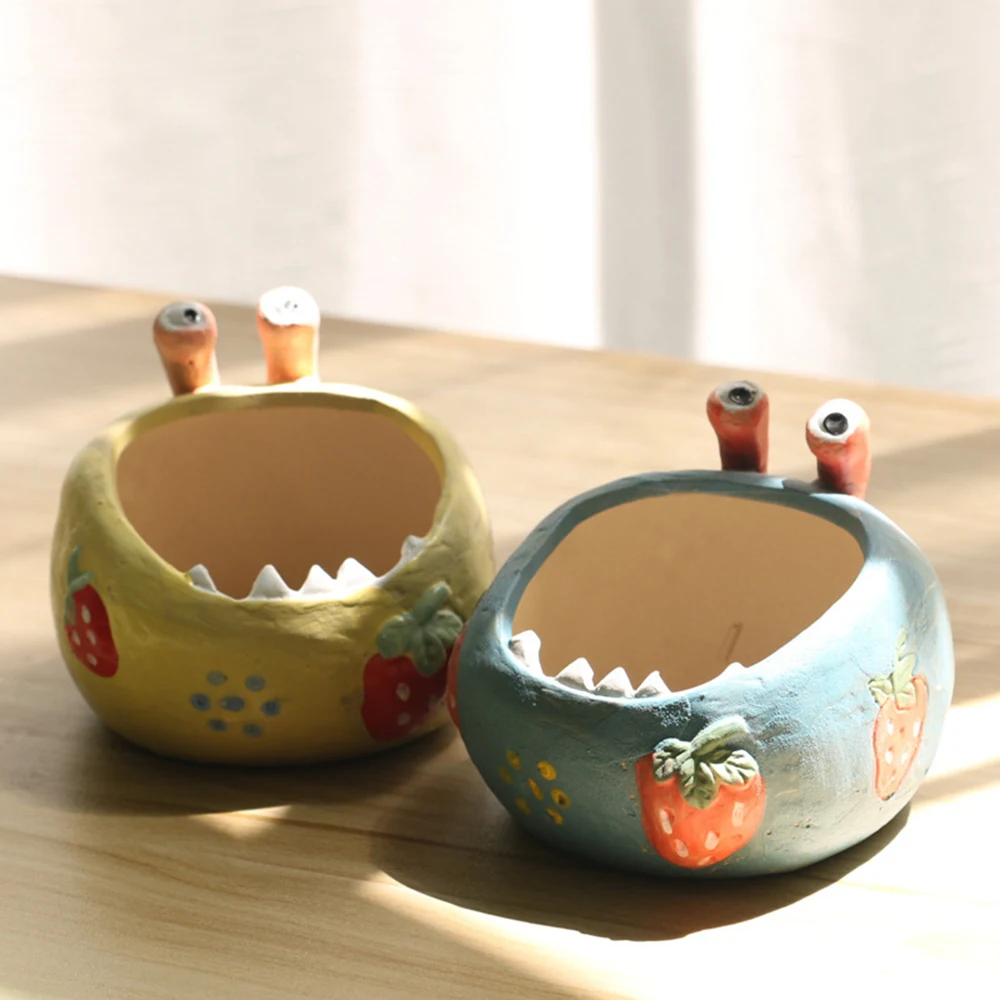 Big-eyed Monster Hand-painted Breathable Succulent Combination Flower Pot Creative Rough Pottery With Holes