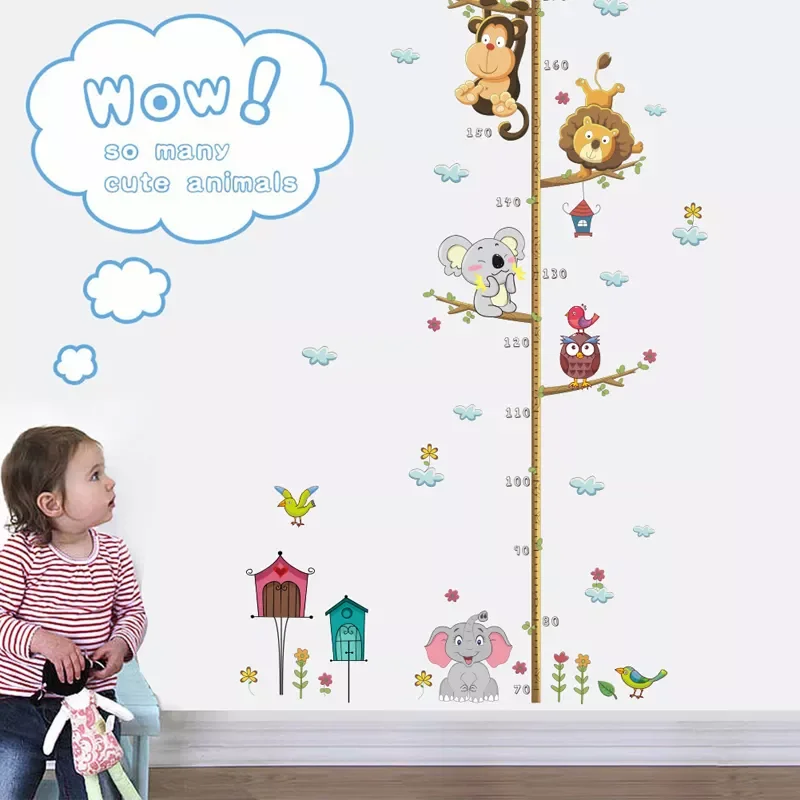 

Cute elephant lion zoo Height Measure Wall Sticker home Decoration Kids children room height Ruler animals stickers Art Decals