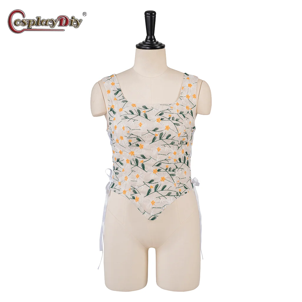 Medieval Retro Embroidery Floral Vest Victorian Casual Regency Dresses Artistic Corset Square Neck