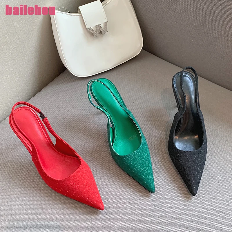 

Fashion Thin High Heels 2023 Ladies Pumps Casual Sandals New In Slip-On Pointed Toe Female Party Luxury Women Shoes Slides