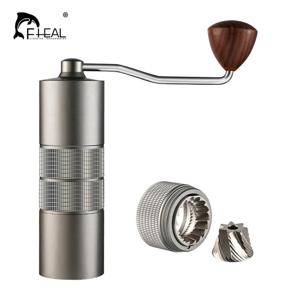 

FHEAL Upgrade Manual Coffee Grinder with 38mm 5/6/7 Core Burr 3 Bearings Portable Coffee Mill Adjustable Espresso Grinder