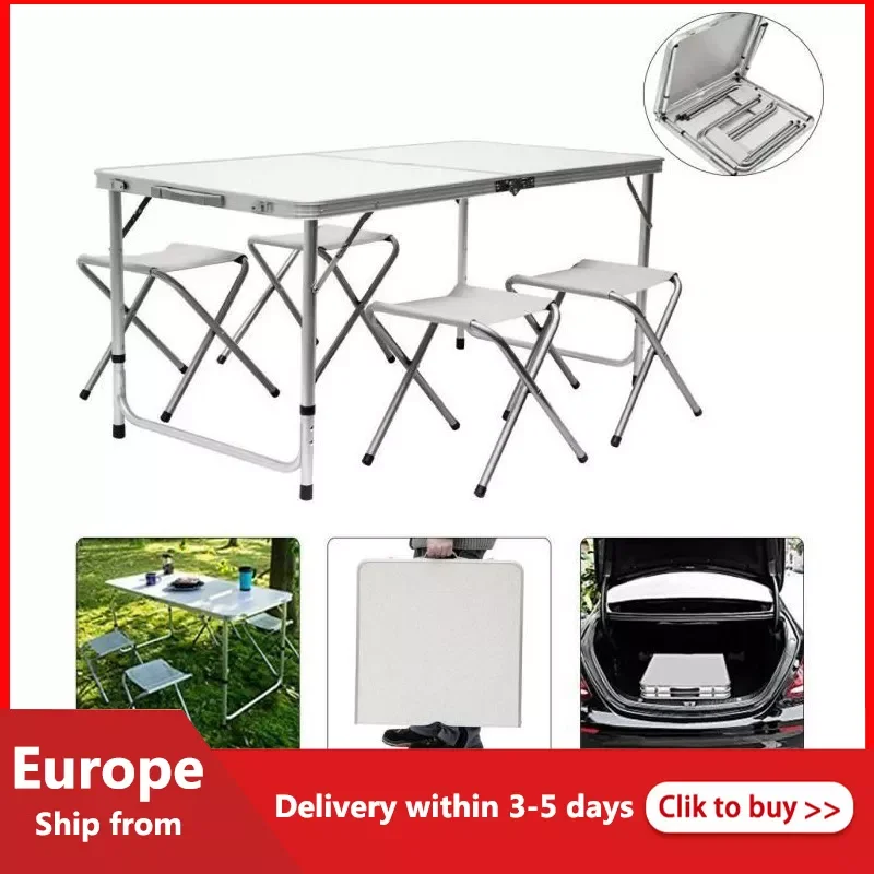 

Portable Foldable Table Camping Picnic Outdoor Furniture With 4 Foldable Chairs Aluminium Alloy Ultra Light Folding Desk HWC