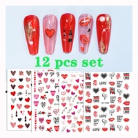 3d valentines day nail stickers decal lovely 12pcslot love nail decals colorful heart angle mix nail decoration accessories set