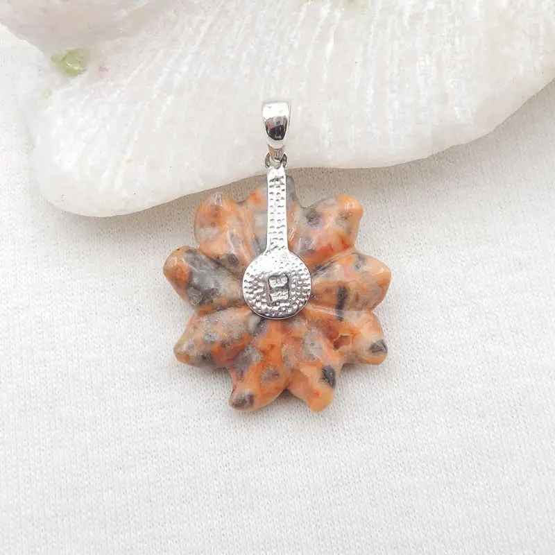 925 Silver Pendant!Natural Stone Crazy Lace Agate Carved Flower Pendant 27x7mm 6g Fashion Jewelry Necklaces Accessories