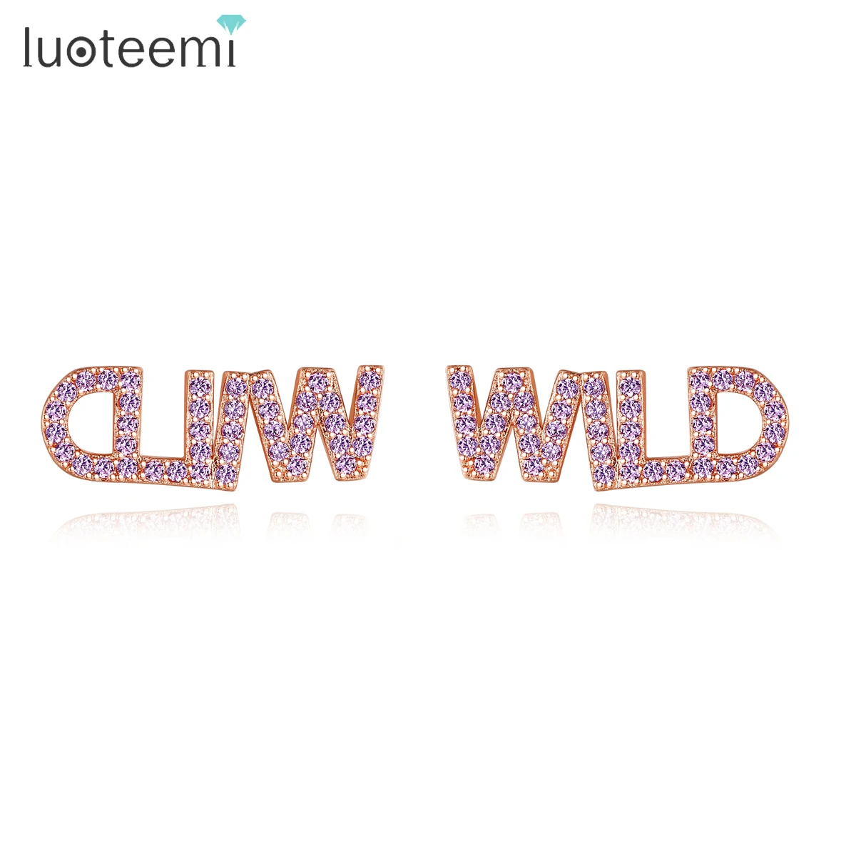 

LUOTEEMI Symmetrical Letter Stud Earrings Pink Black Cubic Zircon Paved WILD Word Fashion Jewellery for Women Dating Birthday