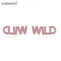 luoteemi symmetrical letter stud earrings pink black cubic zircon paved wild word fashion jewellery for women dating birthday