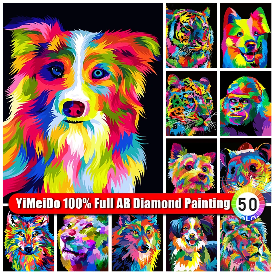

YiMeiDo 100% AB Diamond Painting Animals Dog Rhinestone Picture Full Diamond Embroidery Mosaic Art Kit Lion Cross Stitch Gift