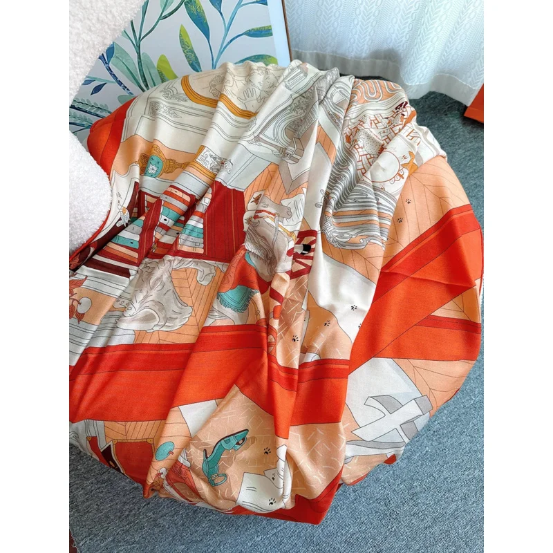 Шейная шаль оранжевая кашемировая женская модель 140x140 роскошный женский шарф