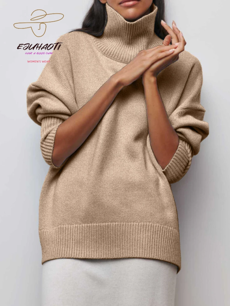 

Women's Winter Turtleneck Sweater Long Sleeve Pullovers Autumn Casual Elegant Loose Jumper Ladies Thick Warm Oversized Knitted
