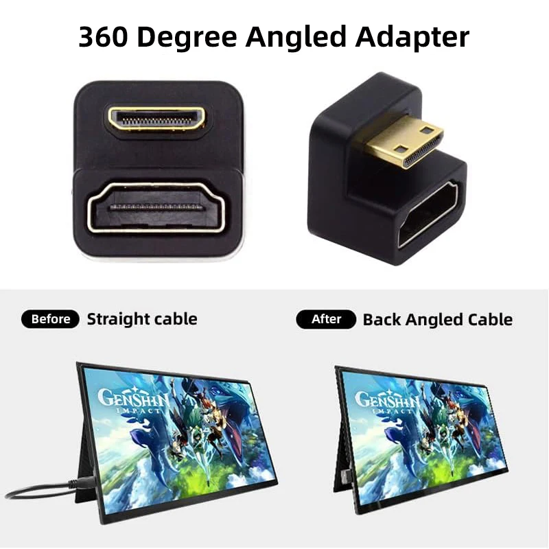 Фото Мини-HDMI-совместимый переходник «папа» на HDMI-совместимый «мама» Угол вверх вниз 180 градусов 8K при 60 Гц 2,1 гнездовой преобразователь расширения №3