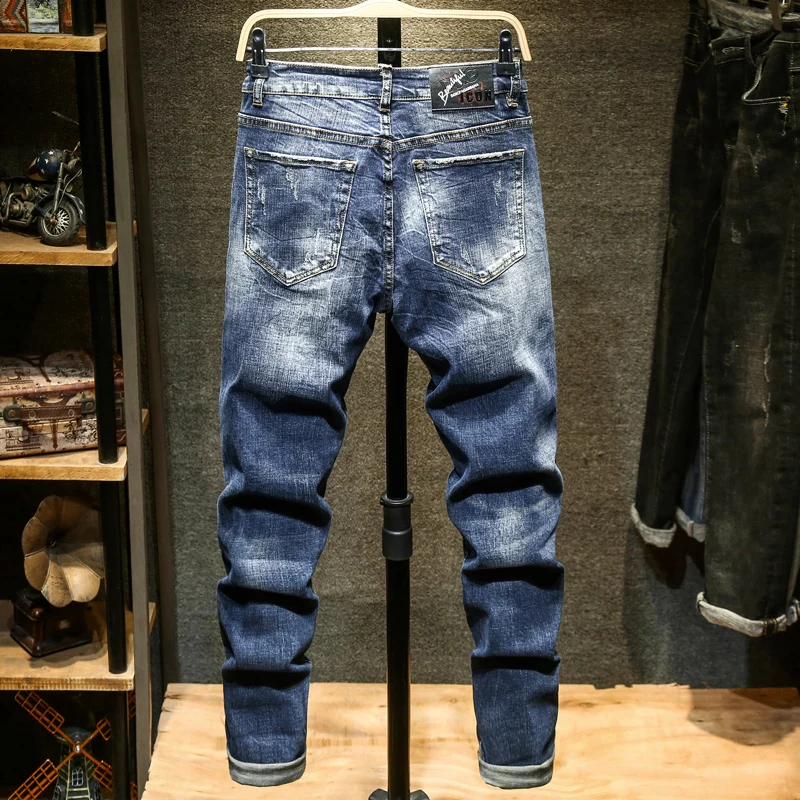 Men's Jeans Retro Slim Fit Denim Pants Bicycle Stretch High Quality Men's Straight Tube Casual Designer Brand Street Apparel