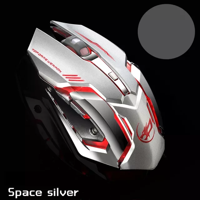 

Rechargeable Wireless Gaming Mouse T1 Wireless Mouse Colorful Lights and 4 Gears 2400 DPI 400mah Lithium Battery for PC