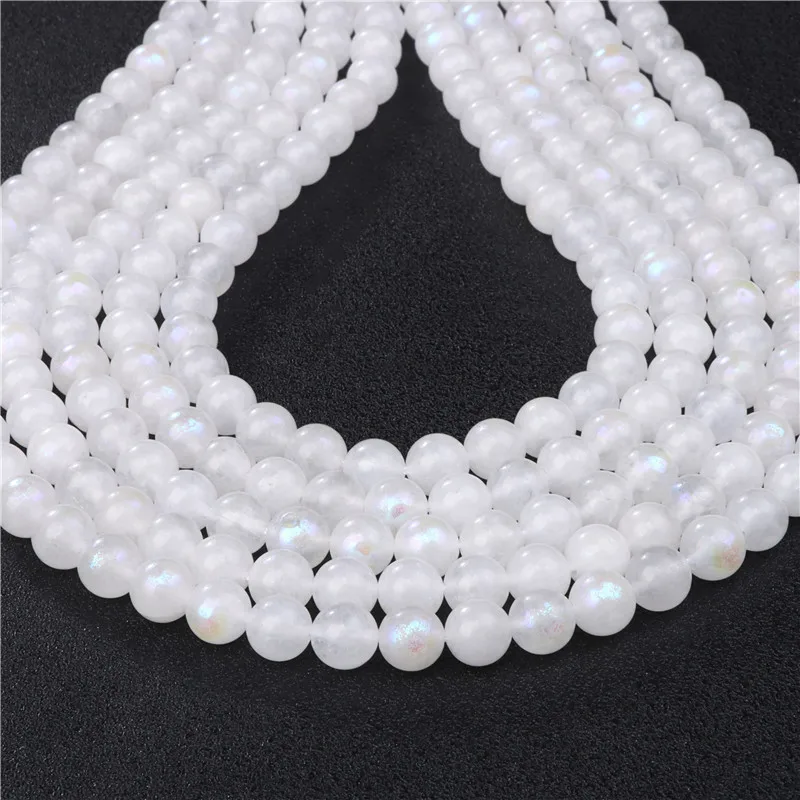 

Natural Stone White Quartz Chalcedony Beads Round Moonstone Loose Spacer Beads For Jewelry Making DIY Bracelet 6/8/10mm 15.5"